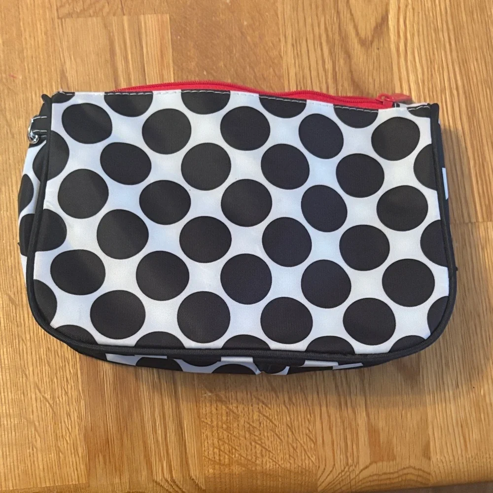 thirty-one Black and White Polka Dot Cosmetic Bag with Red Zipper
